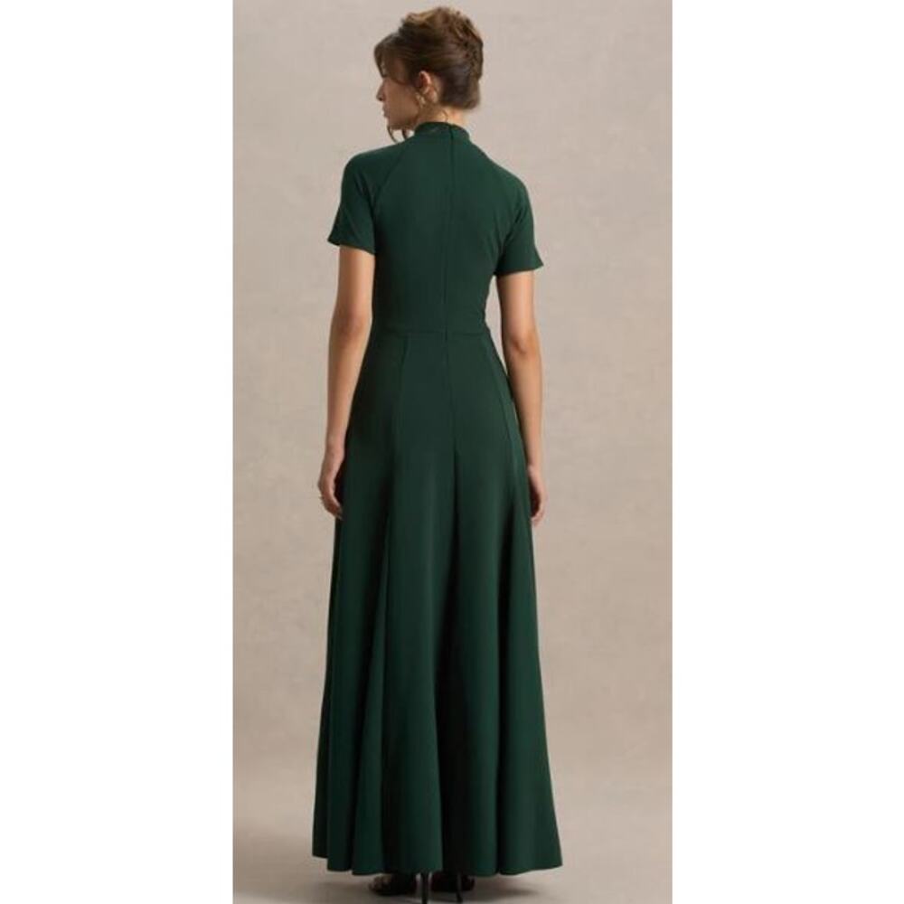 Club L London 12 Alea Dark Green Maxi Dress High Neck Scuba Crepe Gown - Picture 2 of 13